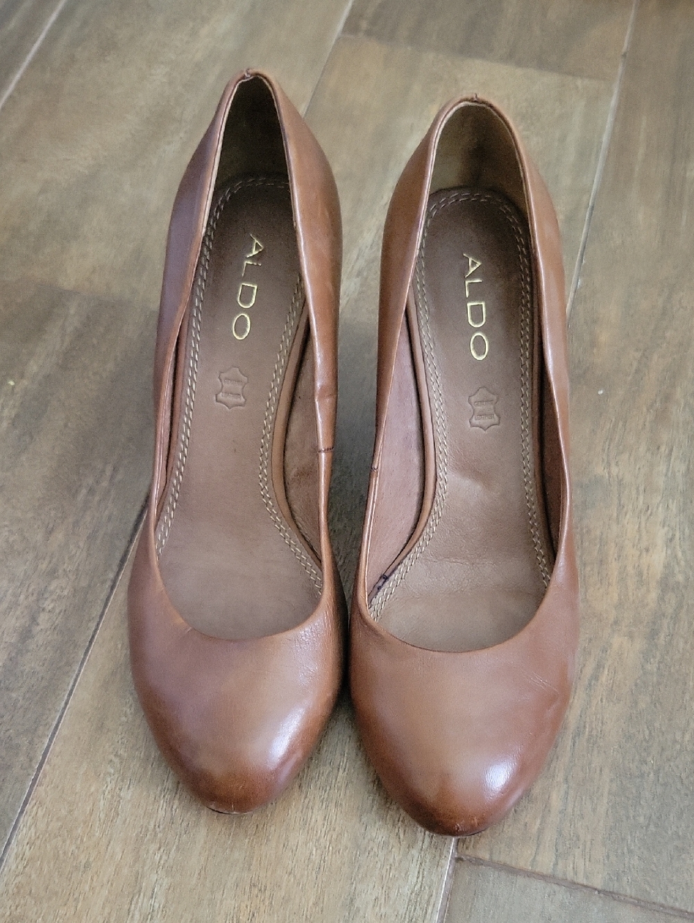 Aldo Brown Leather Wedge Pumps